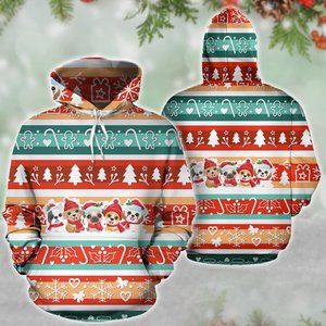 Cute doodle puppy merry christmas hoodie 3d